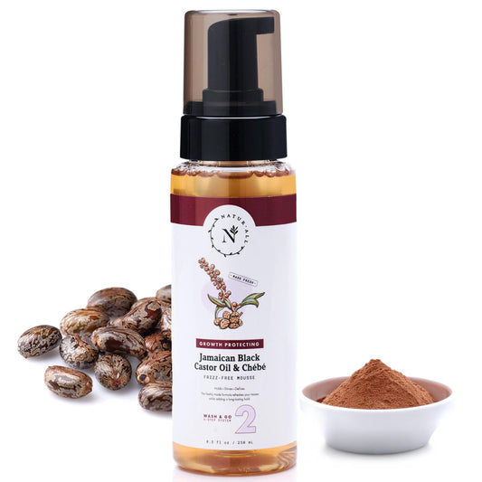 NaturAll Jamaican Black Castor Oil & Chebe Curly Hair Mousse - Sulfate-Free, Lightweight Anti-Frizz Styling Foam for Defined Curls, Long-Lasting Hold & Enhanced Shine (8.5 Oz)