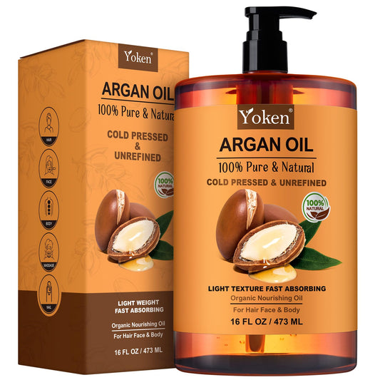 Argan Oil for Hair, Pure and Natural Morocco Argan Oil, Argon Oil For Hair, Scalp, Face & Skin Care, 100% Cold Pressed Hair Conditioner, Unrefined Argon Nails Carrier Oil (16 Fl Oz)