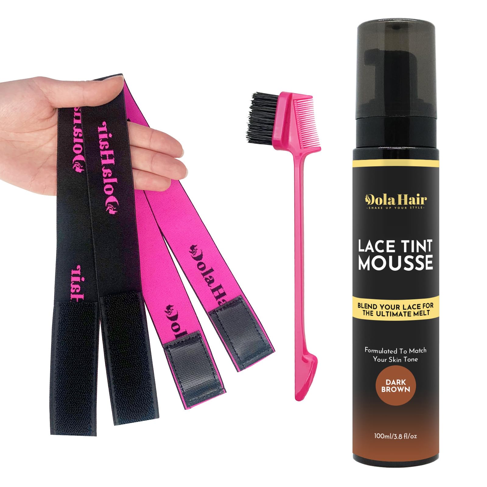 Dolahair Lace Tint Spray for Wig Melting - Dark Brown Mousse with Elastic Bands for Seamless Wig Application
