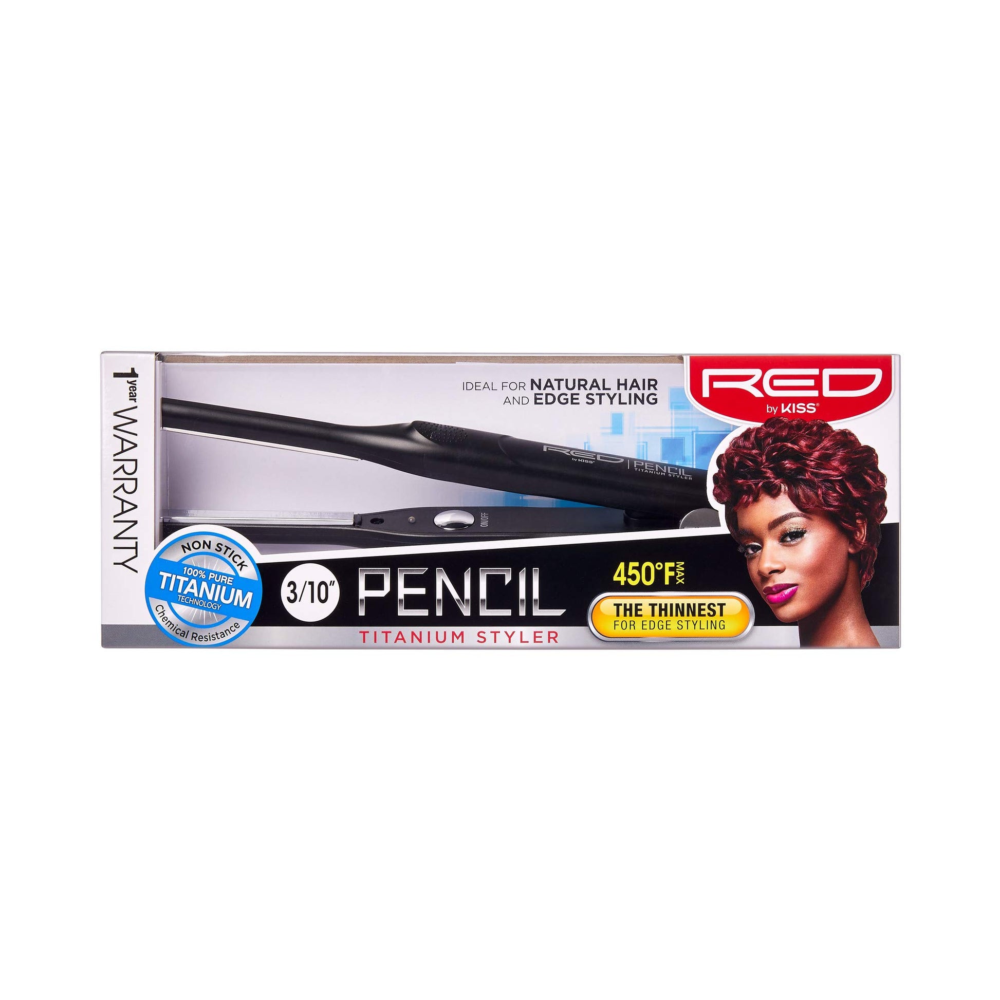 RED by KISS Titanium Styler Pencil Flat Iron 3/10" Ultra-Precise Edge & Pixie Cut Styling, 450¡F Max Heat, Frizz-Free, Instant Temperature Control, Professional & Home Use