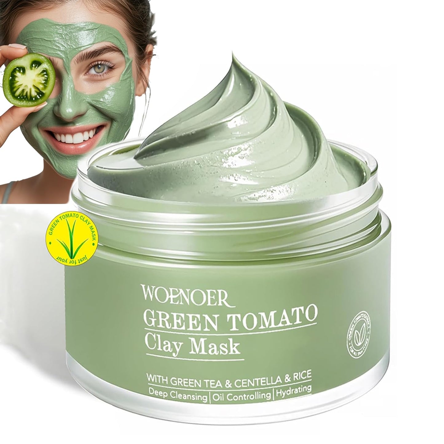 Clay Mask for Face, Blackhead White Remover, Green Tomato Mask Cleanser Skincare, 5.07 fl.oz Nose Pore Black Head Purifying, Tea Deep Cleanse Mud Masks with Centella Asiatica, Rice Men Sebum Care