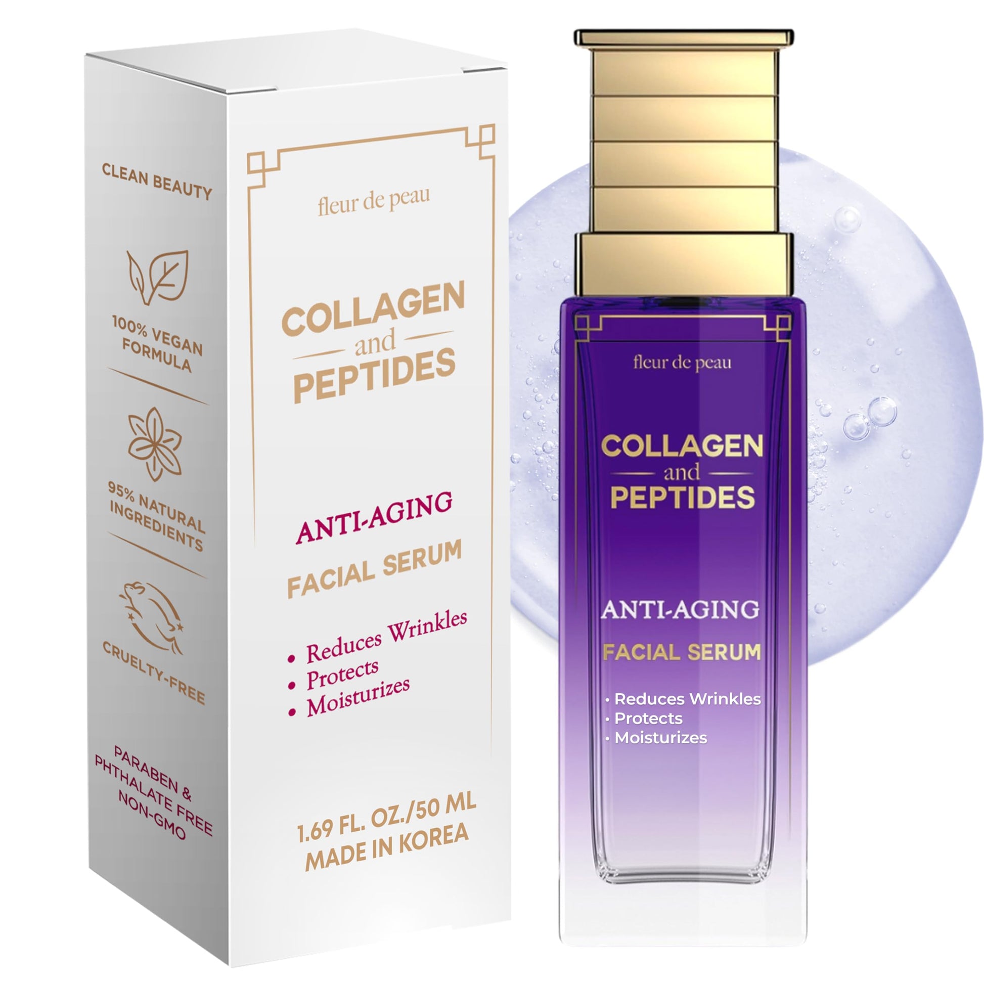 Collagen & Peptides Serum For Face - DERMAtologist Tested, Anti-Aging, Ultra Hydrating, Plumping & Firming, for Fine Lines & Wrinkles - Clean Beauty, Vegan Korean Skin Care - 1.69 FL. Oz