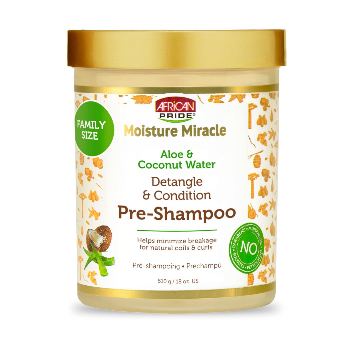 AFRICAN PRIDE Moisture Miracle Pre-Shampoo Hair Detangler with Aloe & Coconut Water | Minimizes Breakage, Hydrates & Strengthens | Pre-Poo Treatment for Natural Coils & Curls | 18 oz.