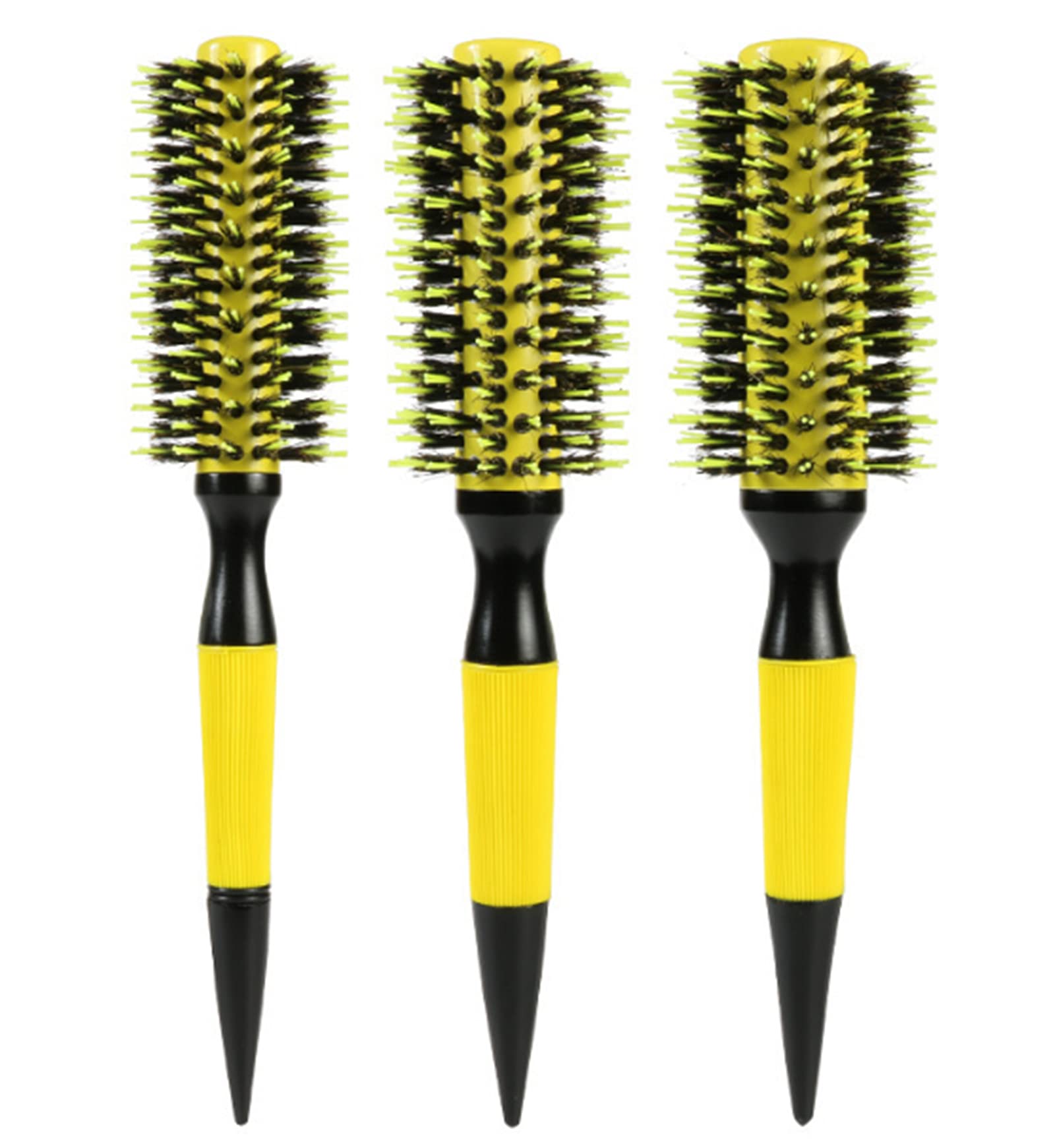 3 in 1 Ceramic & Ionic Bristle Round Barrel Hair Brush Set for Women & Men - Professional Styling, Blow Drying, Curling with Boar Bristle Brush & Scalp Comb (Yellow)