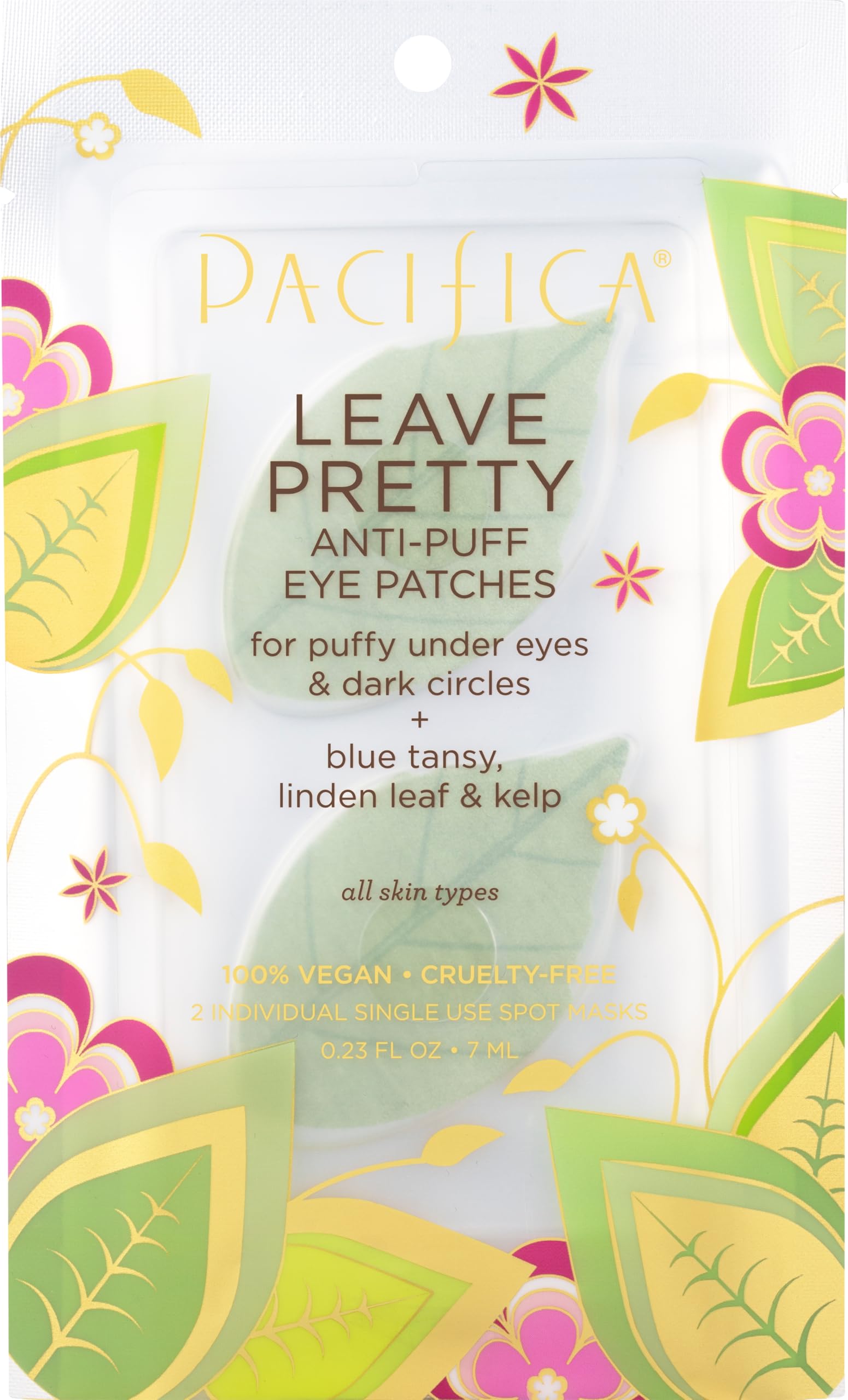PACIFICA Undereye Spot Serum Mask Leave Pretty Anti-Puff Eye Patches with Vitamin C & Kelp, Hydrating Under-Eye Masks for Dark Circles & Puffiness (2 Pack), Vegan