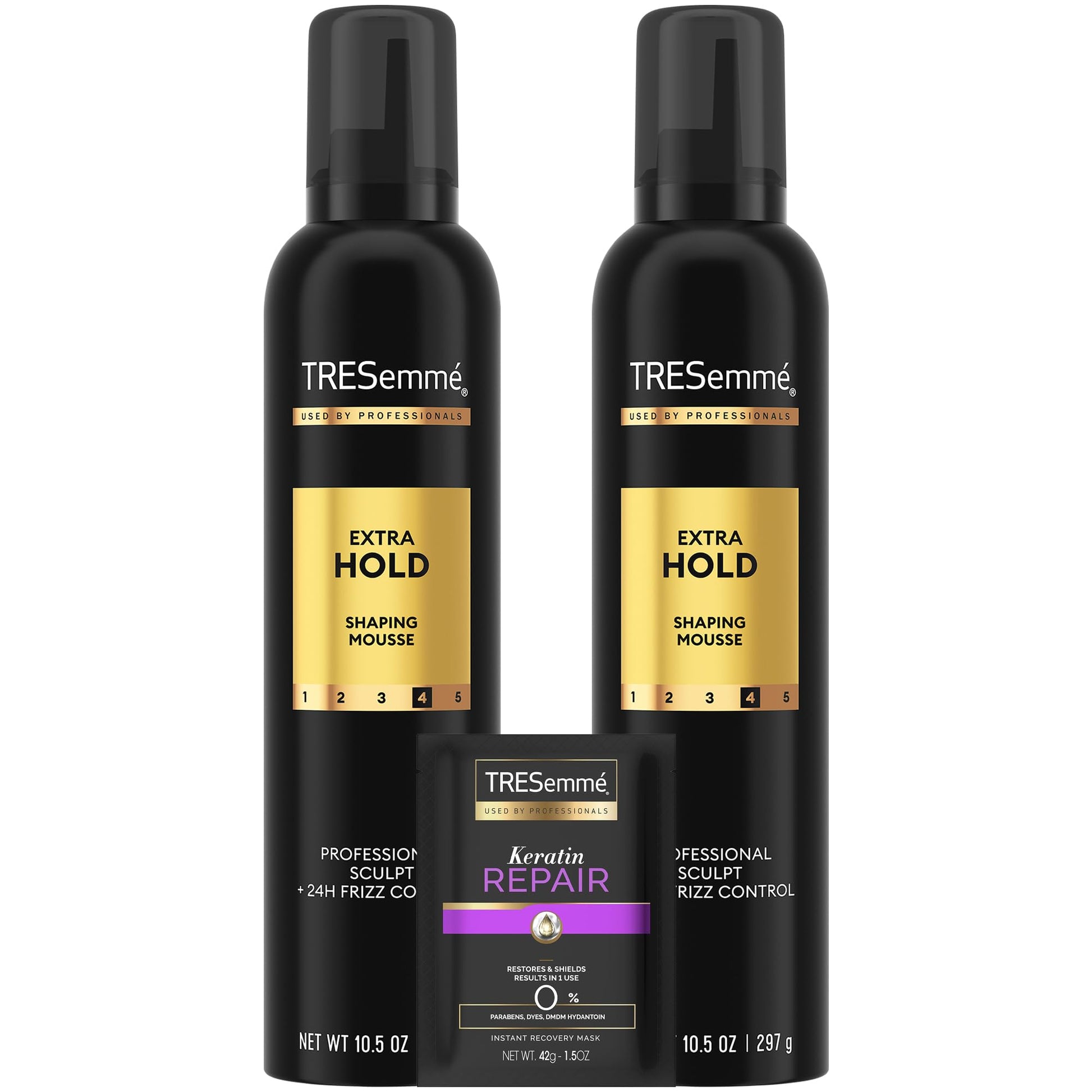TRESEMME Shaping Mousse, Extra Hold 2-Pack Moisturizing Hair Mousse for Sculpting, 24H Frizz Control + Keratin Mask
