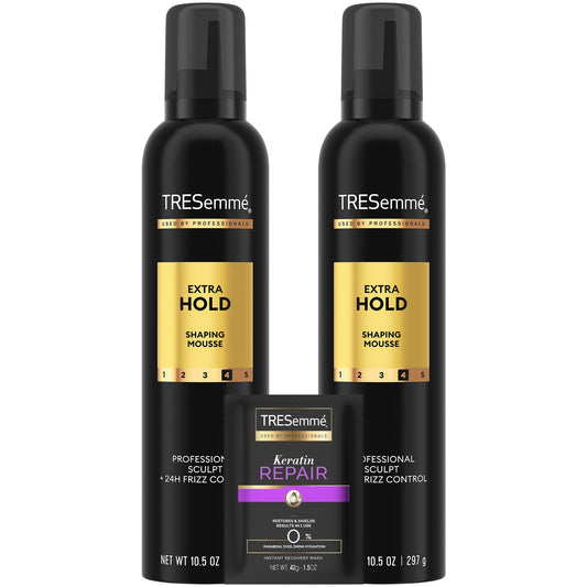 TRESEMME Shaping Mousse, Extra Hold 2-Pack Moisturizing Hair Mousse for Sculpting, 24H Frizz Control + Keratin Mask