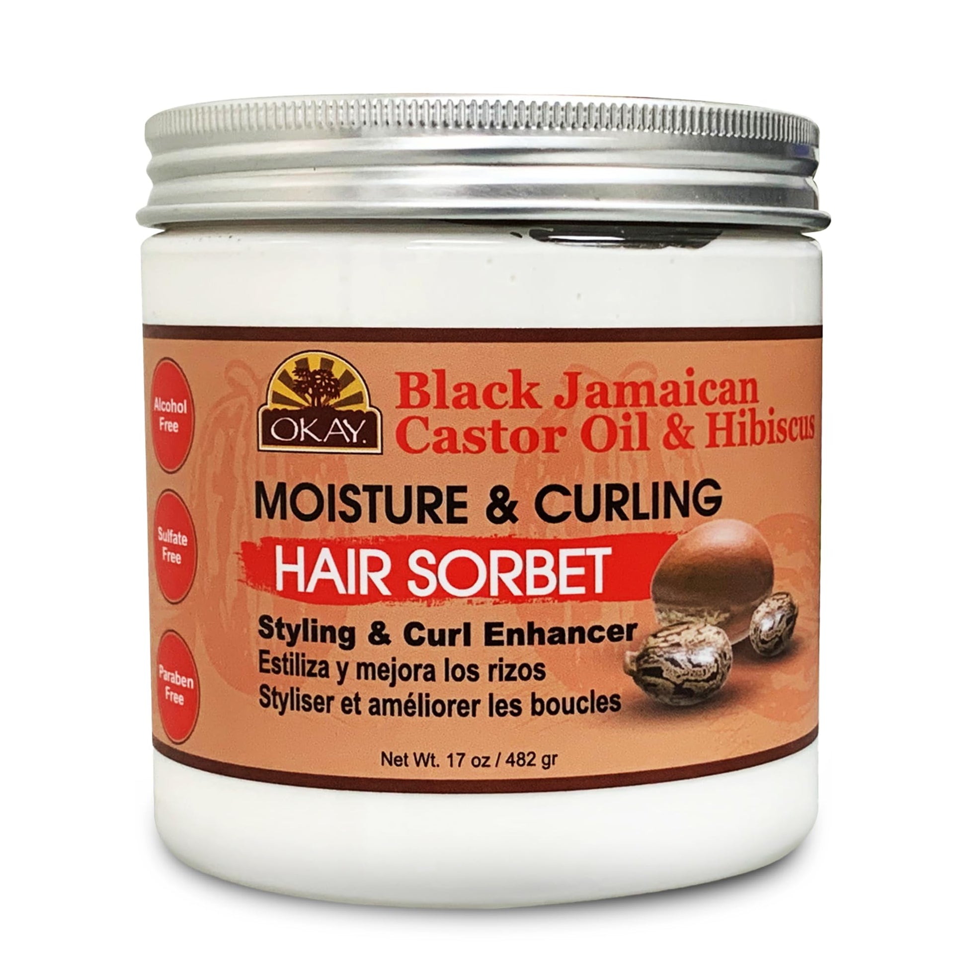 Okay Black Jamaican Castor Oil & Hibiscus Moisture & Curling Sorbet - Castor Oil Hair Pomade for Men & Women, Moisturize Dry Scalp with Natural Aloe, Hair Food for Curls & Waves - 17 oz (Pack of 1)