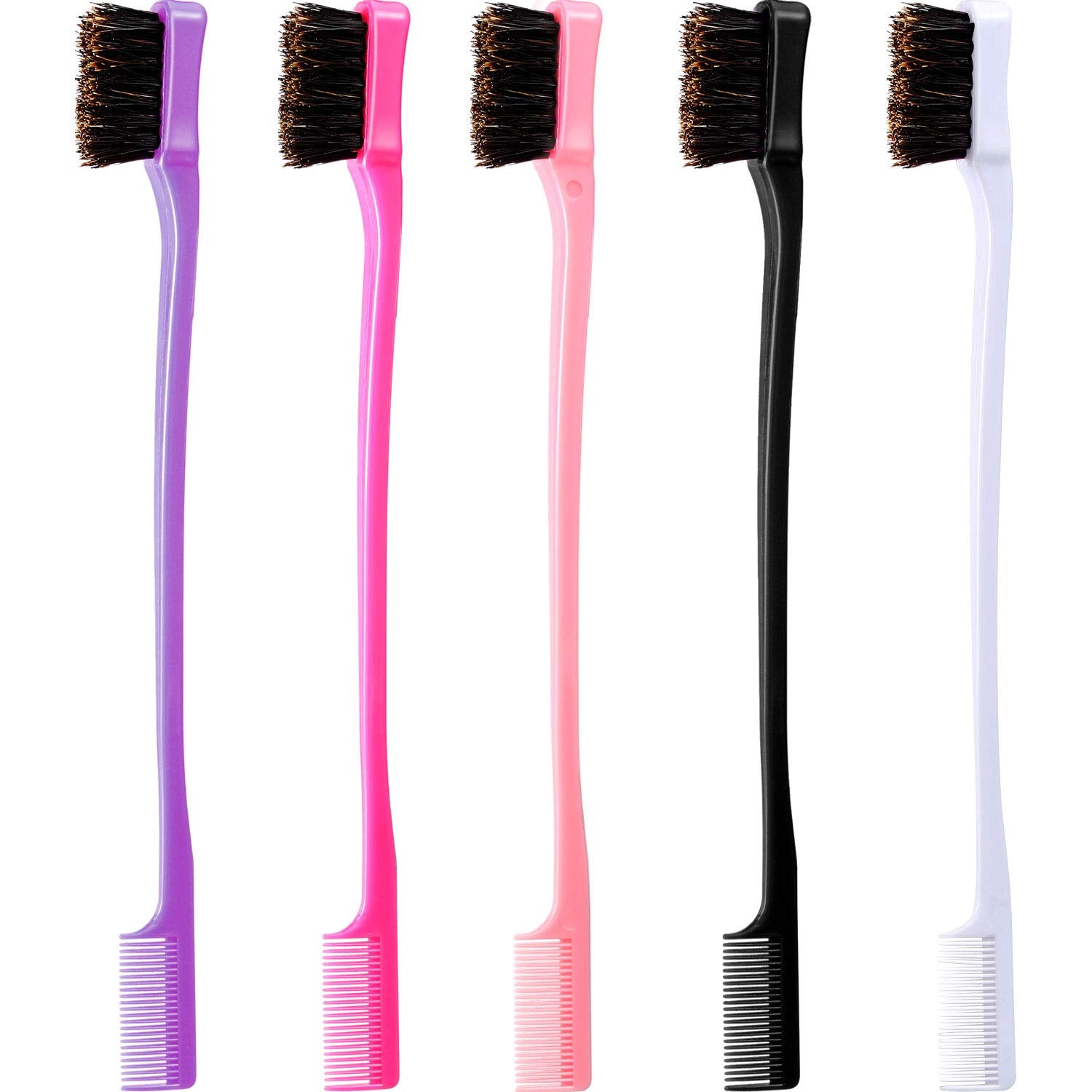 5 Pieces Hair Edge Brush Double Sided Control Hair Brush Comb Combo Pack Smooth Comb Grooming (5 Colors)