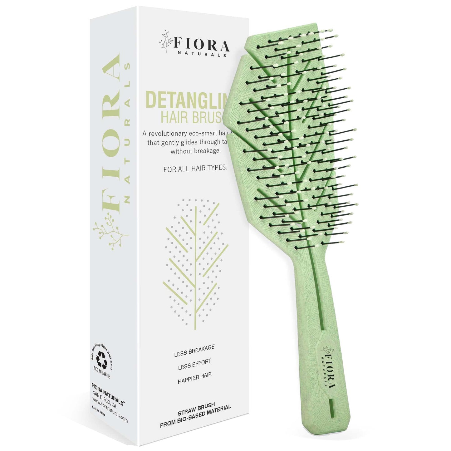 Fiora Naturals Hair Detangling Brush -100% Bio-Friendly Detangler hair brush w/Ultra-soft Bristles- Glide Through Tangles with Ease - For Curly, Fine, Women, Men, Kids, Toddlers, Wet and Dry Hair