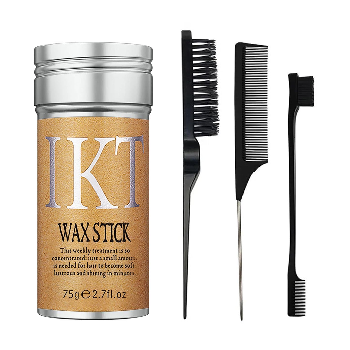 Hair Wax Stick, Slick Back Styling Set for Puffs and Wigs - 4 Combs: Edge Brush, Rat Tail for Separation, Loose Hair Brush, Non-Greasy Finish for Styling