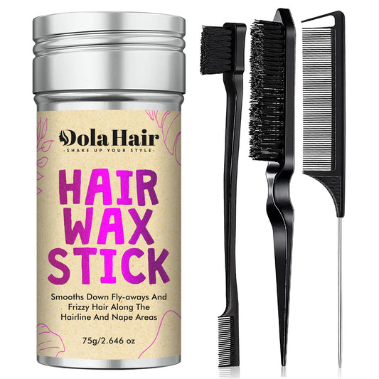Dolahair Hair Wax Stick - Flyaway Control and Styling Pomade for Kids, Women, and Men - Hair Bun Maker and Accessorie Slick Back Hair Brush