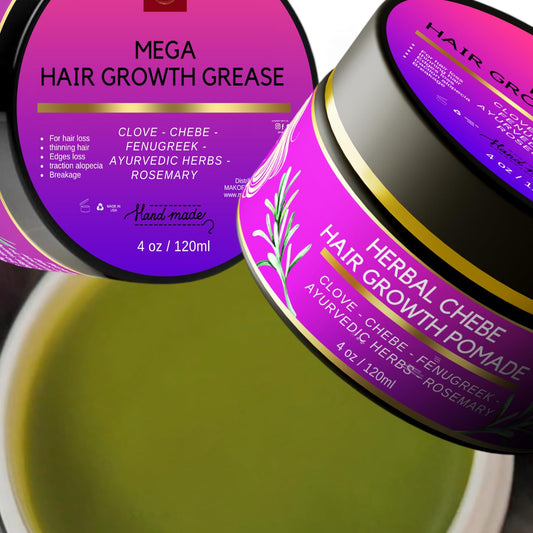 CHEBE MAGIC HAIR GROWTH GREASE, with Organic Chebe from Chad, Rosemary, Moringa leaf and Ayurvedic herbs. Stimulate scalp for Rapid Growth. For All Hair Types 4 oz (120ml)