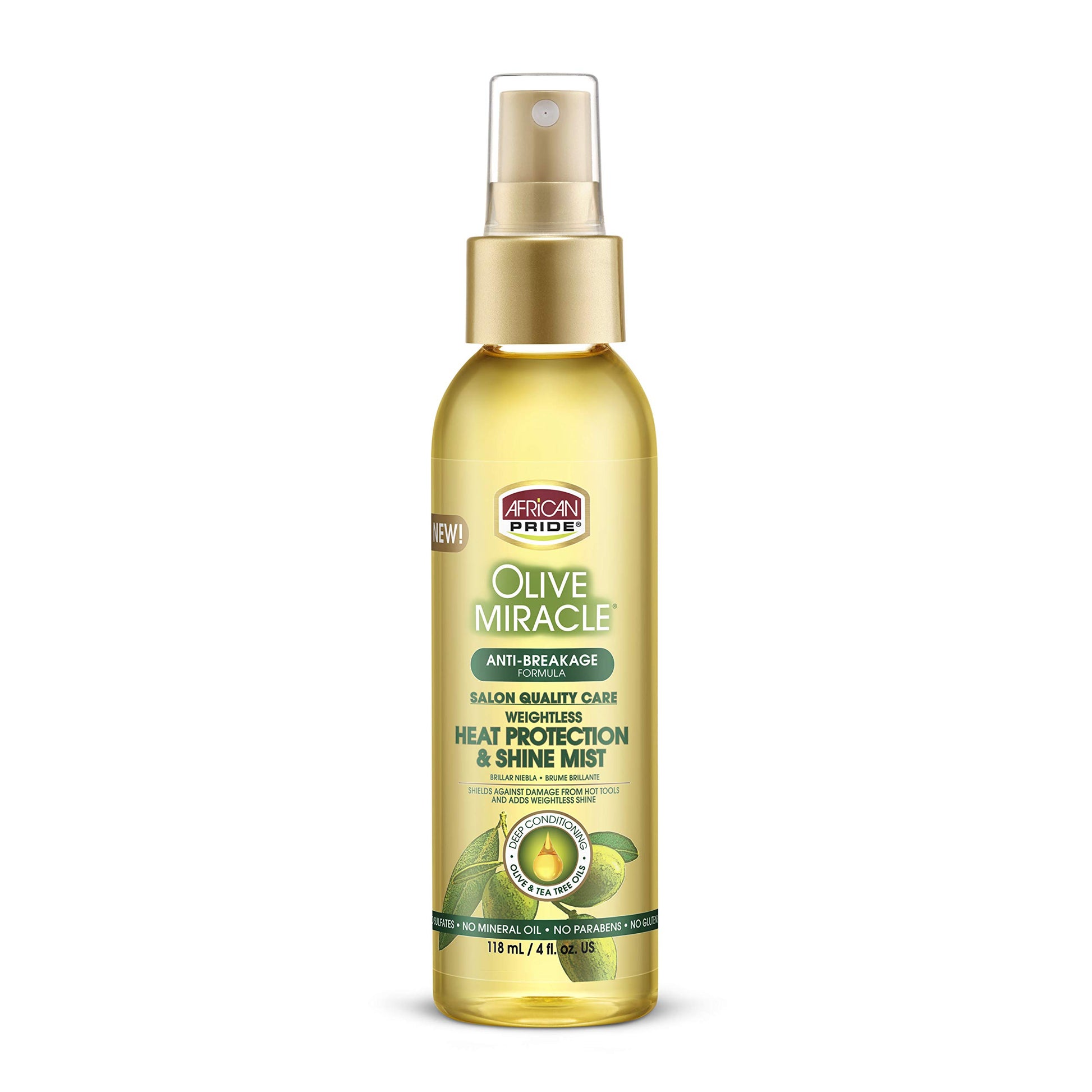 AFRICAN PRIDE Olive Miracle Weightless Heat Protection & Hair Shine Mist, Fights Humidity & Shields Against Heat Damage, Enriched with Olive & Tea Tree Oils, 4 oz