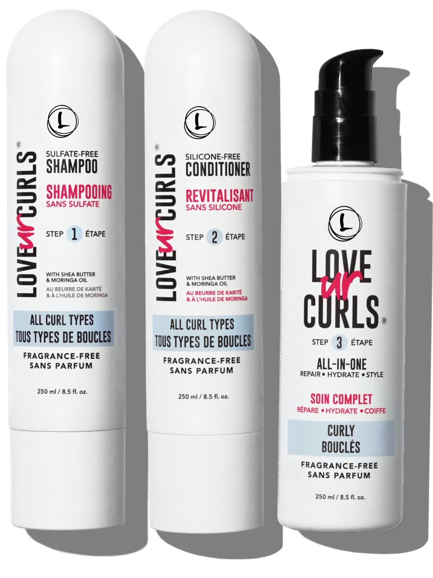 Love Ur Curls Fragrance Free Shampoo and Conditioner Set with All in One Curl Cream Styler for Curly Hair, 3 Step System to Repair, 200 mL