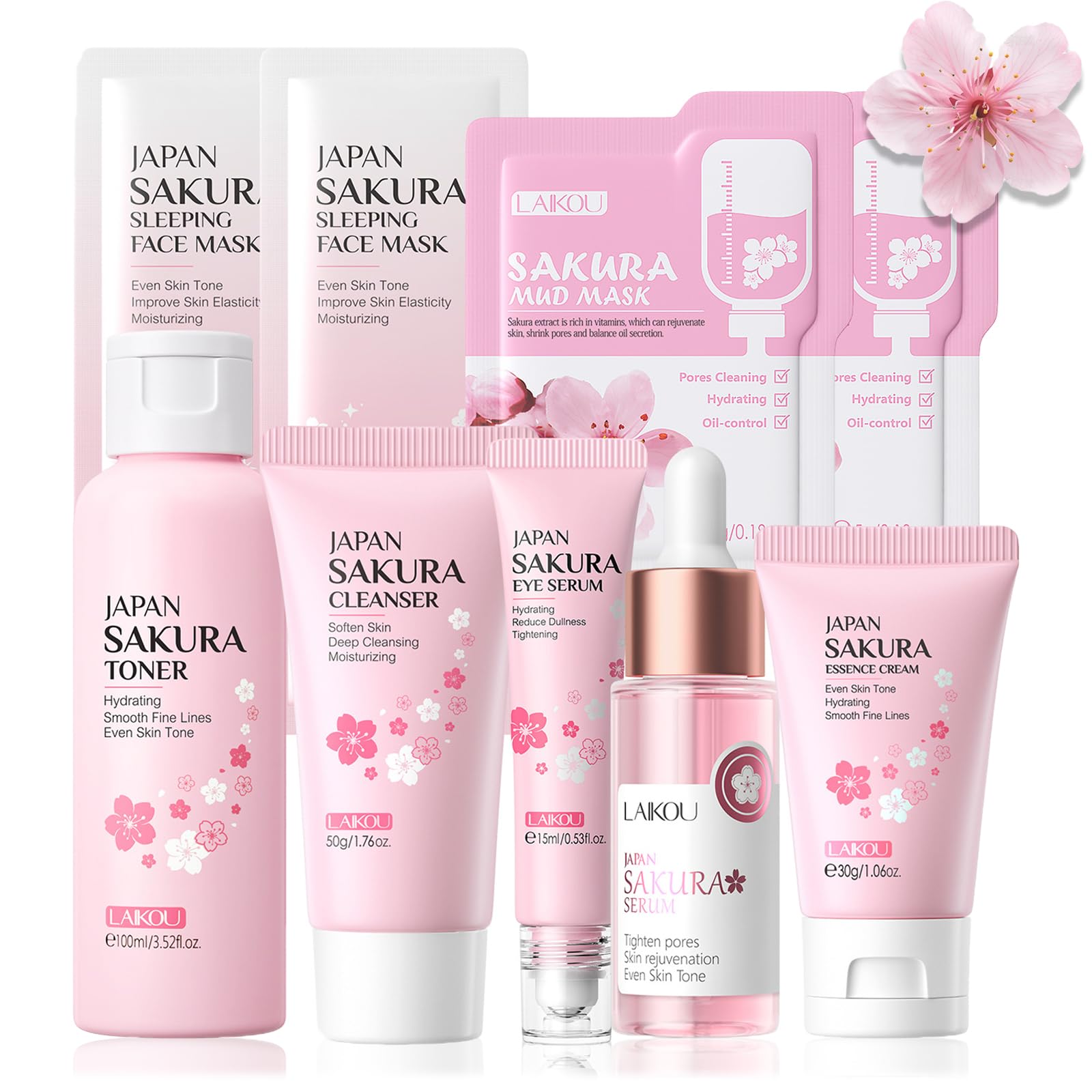 9PCS Japan Sakura Skin Care Set, Sakura Skin Care For Teens 10-12, Skincare For Girls 10-12, Teen Skin Care Kits For Girls Ages 11-14 With Toner,Cleanser,Eye Serum,Face Serum,Face Cream