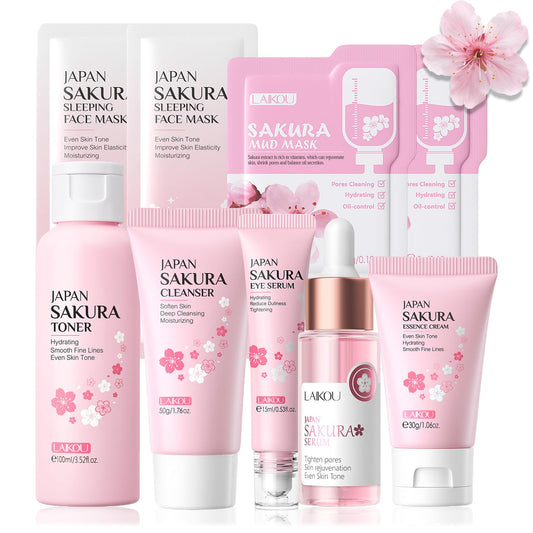 9PCS Japan Sakura Skin Care Set, Sakura Skin Care For Teens 10-12, Skincare For Girls 10-12, Teen Skin Care Kits For Girls Ages 11-14 With Toner,Cleanser,Eye Serum,Face Serum,Face Cream