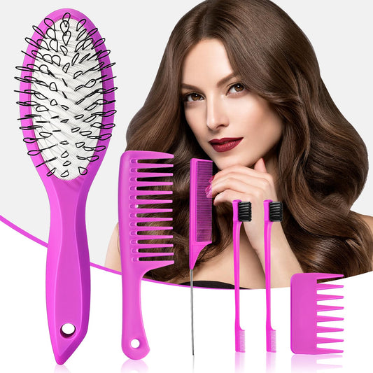 Wig Brush Comb Set, 6pcs Professional Styling Extension Brush Kit with Travel Size for Human and Synthetic Hair