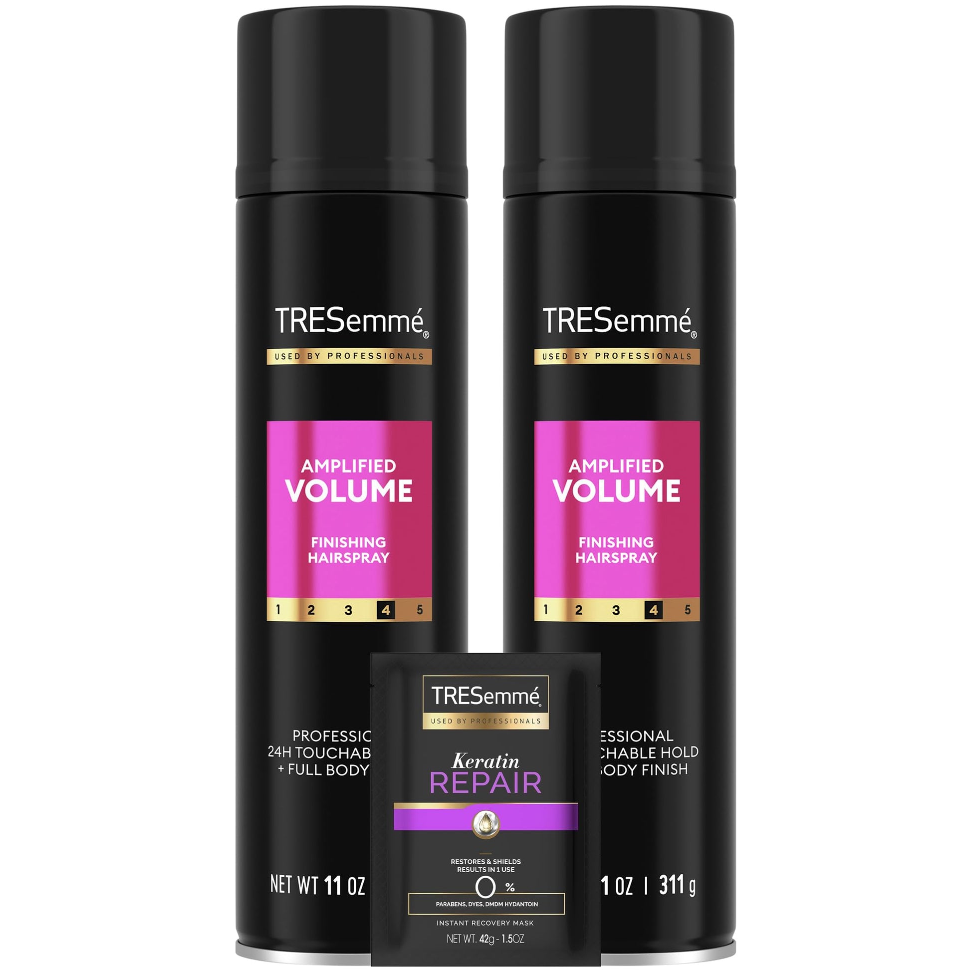 TRESEMME Hairspray, Total Volume, 2-Pack + Keratin Repair Hair Mask Moisturizing Hair Spray, Anti-Frizz Hair Products (3 Piece Set)