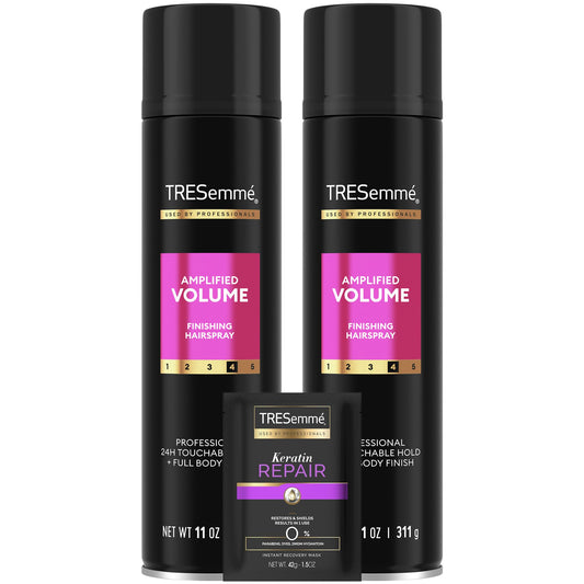 TRESEMME Hairspray, Total Volume, 2-Pack + Keratin Repair Hair Mask Moisturizing Hair Spray, Anti-Frizz Hair Products (3 Piece Set)