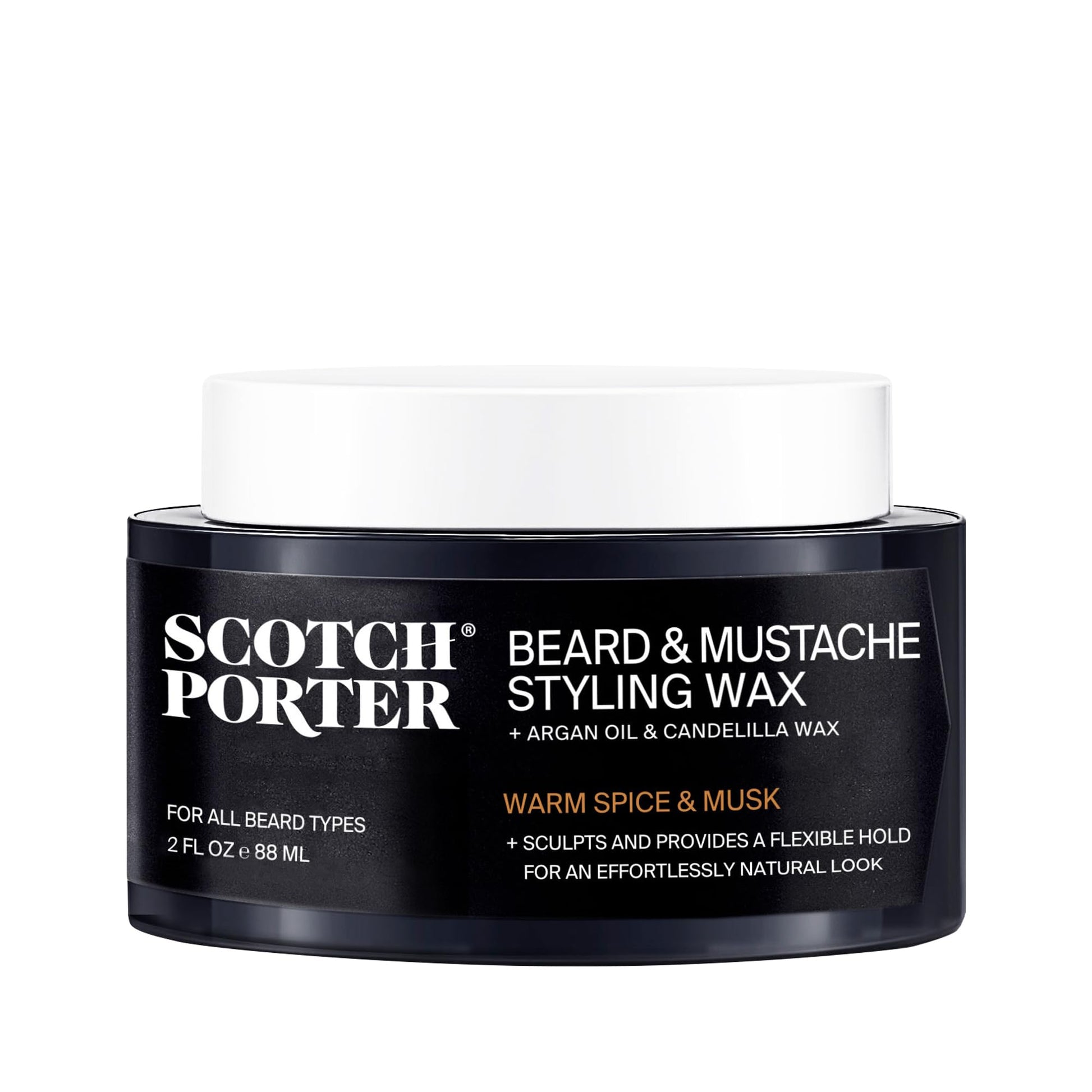 Scotch Porter Beard & Mustache Styling Wax Medium, Flexible Hold Wax Helps Shape, Style, Moisturize, Condition, Add Shine & Promote Healthy Growth to Dull, Dry, Coarse Facial Hair 2 oz.