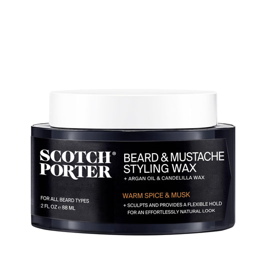 Scotch Porter Beard & Mustache Styling Wax Medium, Flexible Hold Wax Helps Shape, Style, Moisturize, Condition, Add Shine & Promote Healthy Growth to Dull, Dry, Coarse Facial Hair 2 oz.
