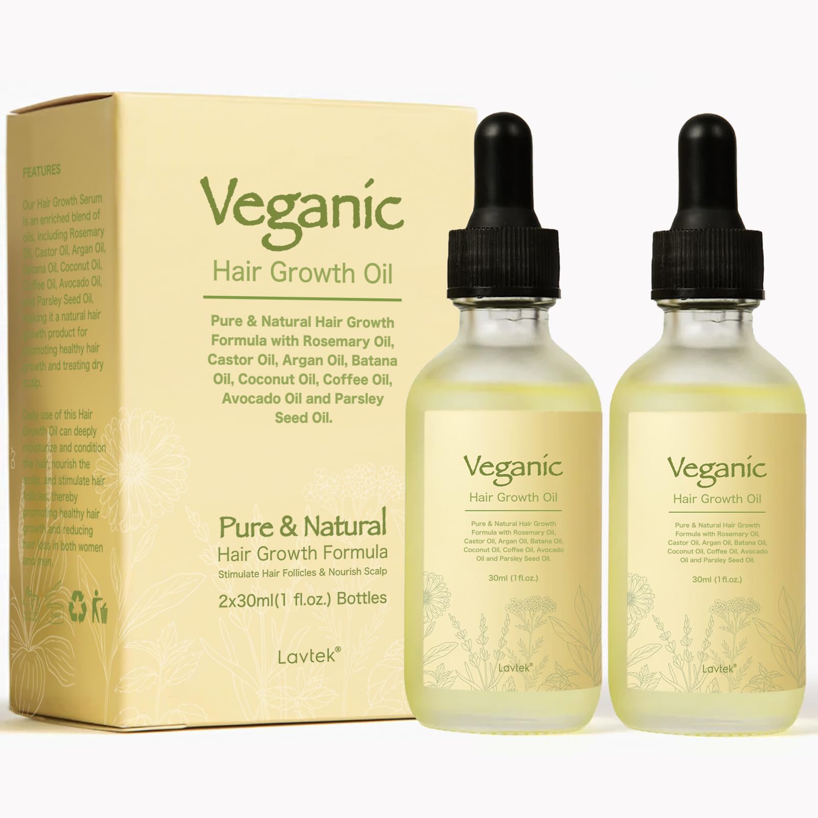 Veganic Natural Hair Growth Oil, Vegnaic Hair Growth Oil for Hair 30ml x 2pcs.
