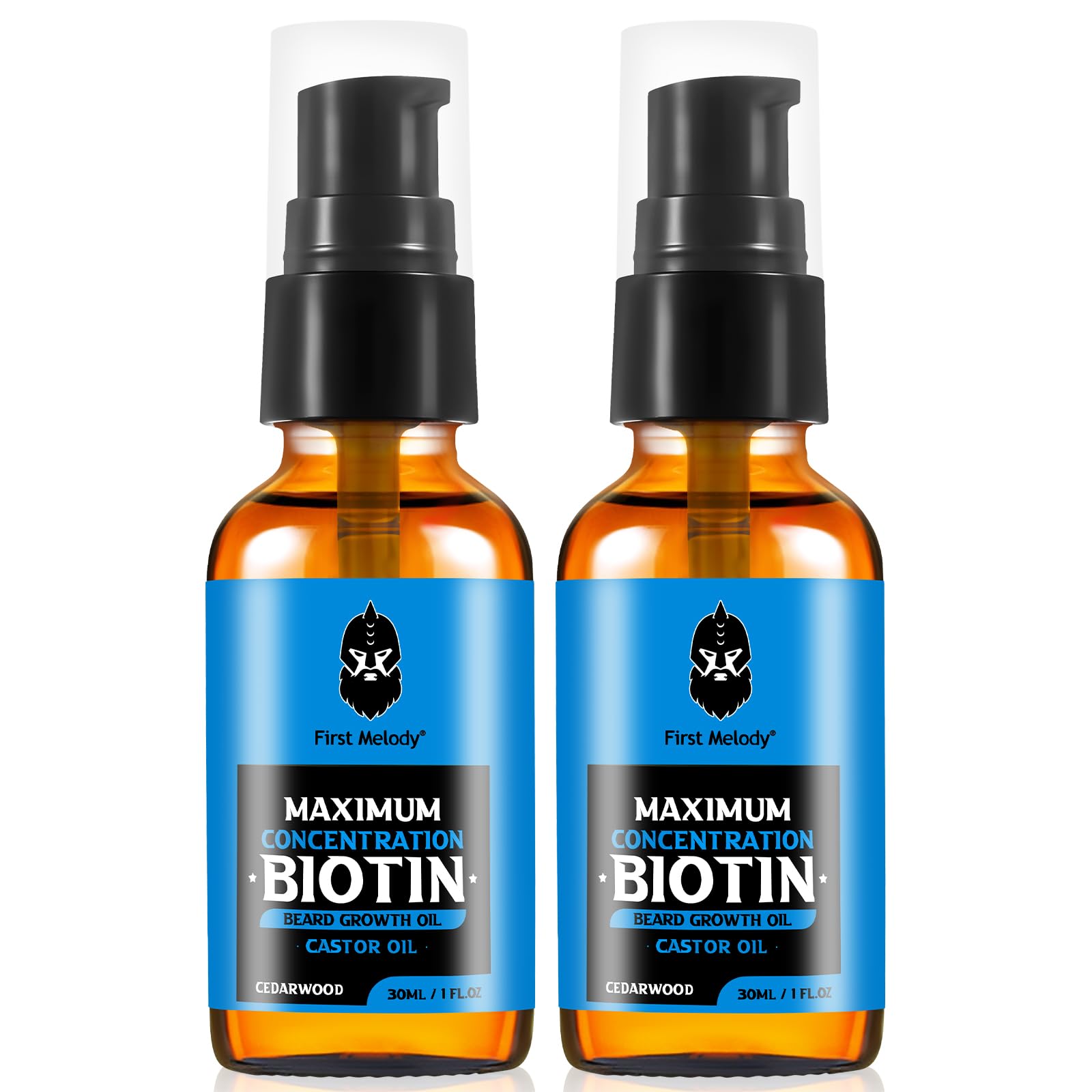 Beard Oil,Maximun Thickening Biotin, with Castor Oil and Argan & Jojoba Oils, Promotes Beard Growth, Styles, Strengthens & Softens Beards & Mustaches,1 Ounce*2（2 Pack）