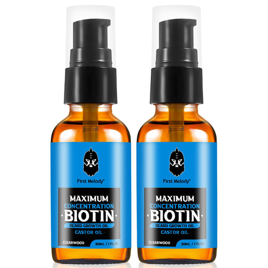 Beard Oil,Maximun Thickening Biotin, with Castor Oil and Argan & Jojoba Oils, Promotes Beard Growth, Styles, Strengthens & Softens Beards & Mustaches,1 Ounce*2（2 Pack）