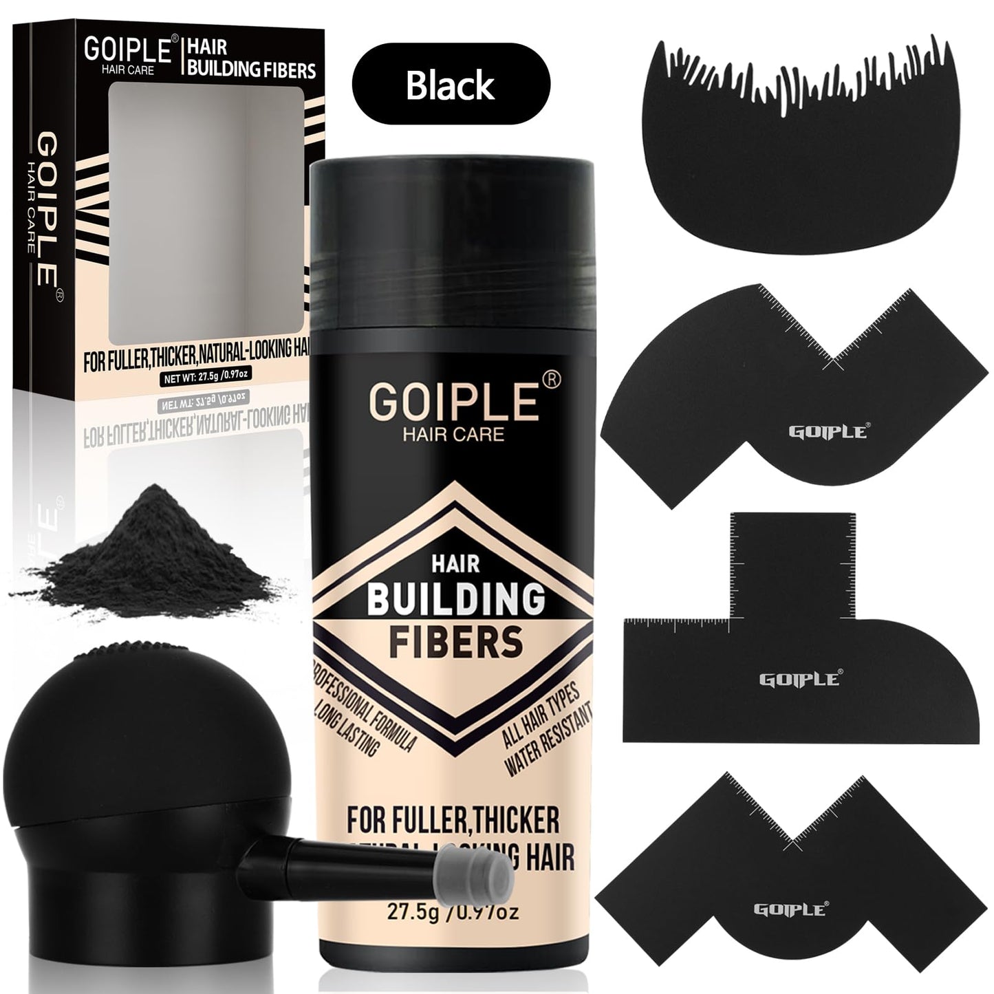 Hair Thickening Fibers&Pump Applicator Set Professional Hair Styling Set- Hair Fibers Barber Enhancement Spray for Mens Hair&Beard- Hairline Enhancer & Volumizing Spray Barber Enhancement Card (Black)