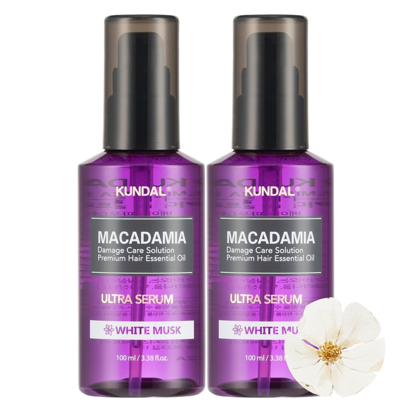 KUNDAL Intense Repair with [White Musk] Quick Damage Care Serum - Premium Hair Essential Oil, Ultra Nourishing Natural Ingredients. 200ml (3.38 fl.oz x 2EA/SET)