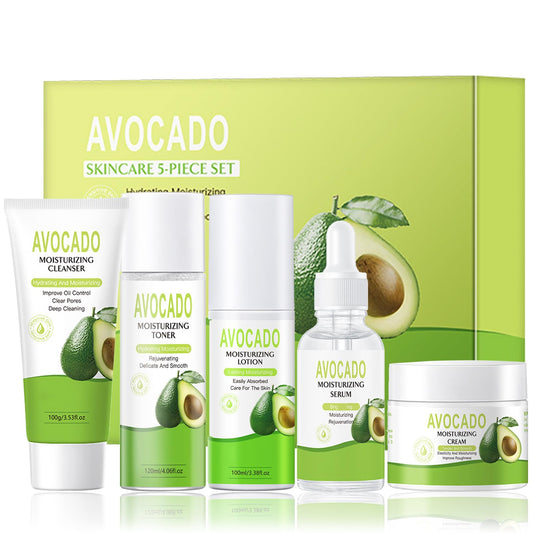 5PCS Avocado Skincare Set for Women, Facial Care Kit with Cleanser, Toner, Serum, Lotion & Cream Moisturizing & Nourishing Skin Care Gifts for Teens & Women, Daily Hydrating Facial Set