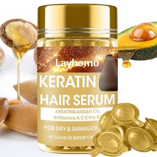 Keratin Hair Treatment Serum,Hair Treatment Oil for Dry Damaged Hair,Hair Oil Capsules with Keratin,Argan Oil-Leave-in Anti Frizz Conditioner with Vitamins A, C, E & B5- No Rinse for All Hair Types