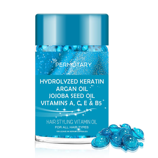 Hair Treatment Serum - 100 Capsules Hair Care Vitamins - No Rinse - With Argan Macadamia & Avocado Oils - Vitamins A, E, & Pro B5 - Hair Oil Conditioner for Women & Men