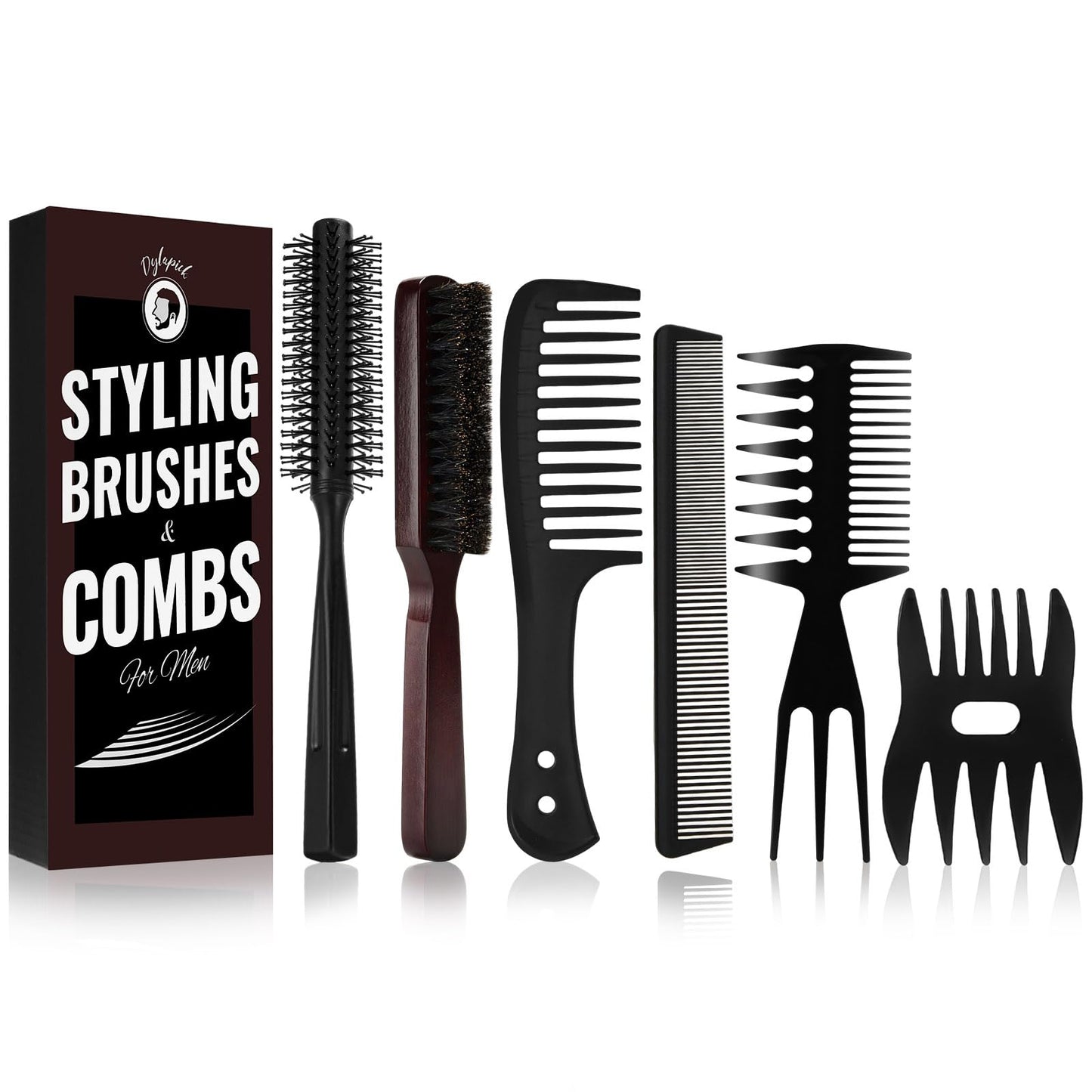 Mens Hair Brush and Beard Brush Set,Boar Bristle Beard Brush,Wide Tooth Comb,Round Hair Brush,Texture Comb for Hair Detangle,Blow Dry,Cutting,Parting and Styling