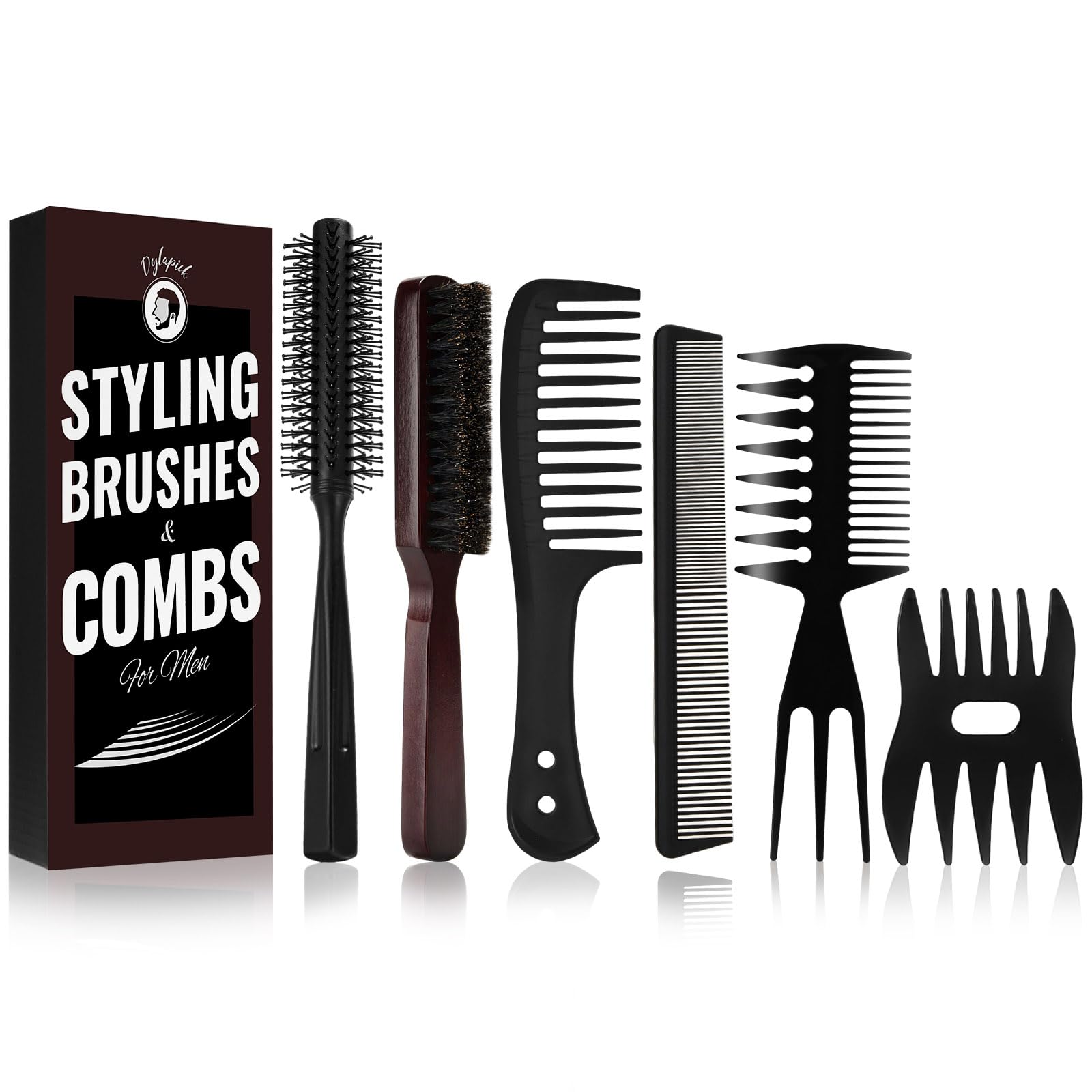 Mens Hair Brush and Beard Brush Set,Boar Bristle Beard Brush,Wide Tooth Comb,Round Hair Brush,Texture Comb for Hair Detangle,Blow Dry,Cutting,Parting and Styling