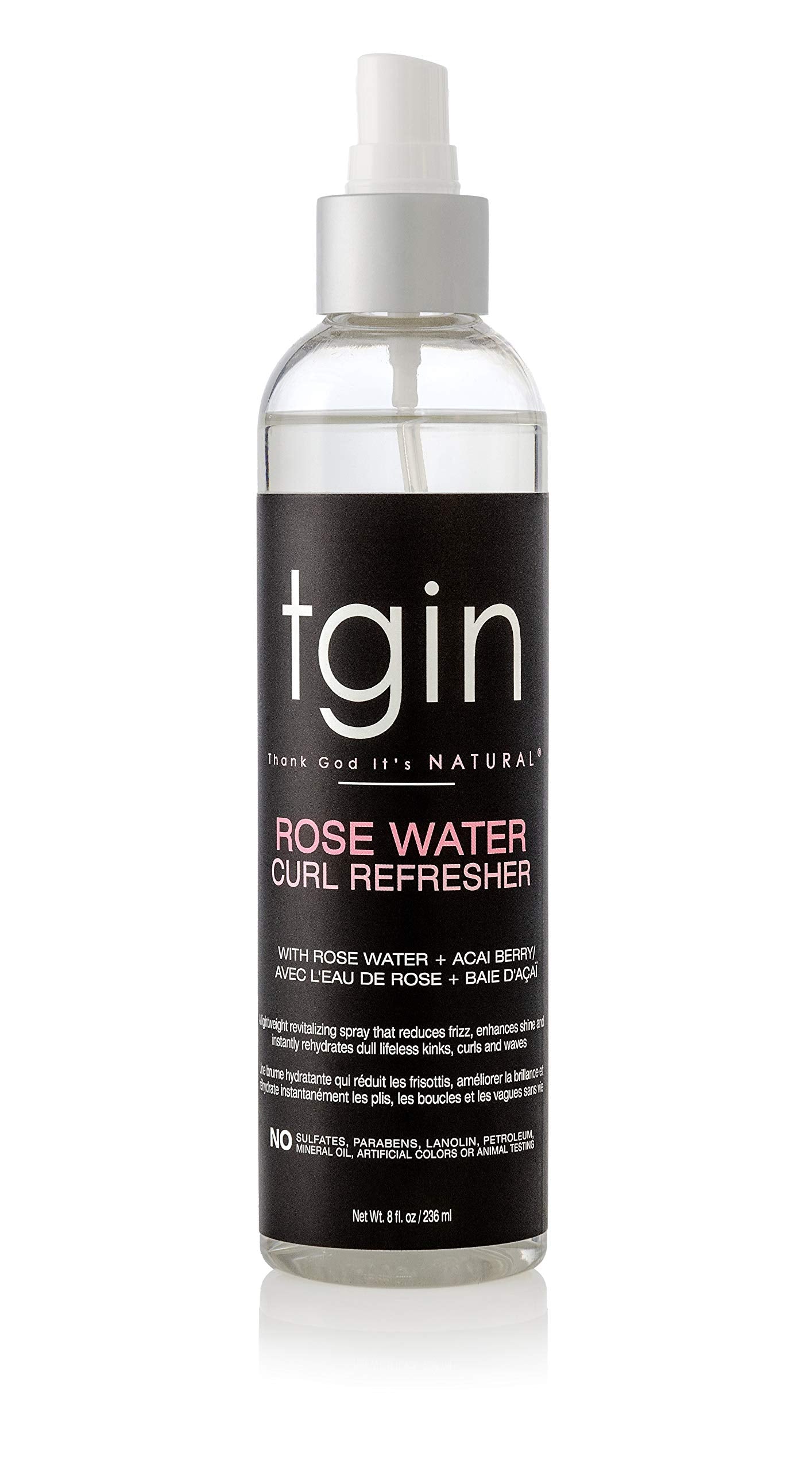 tgin Rose Water Curl Refresher for Curly, Coily, and Wavy Hair, with Acai Berries, Moisturizes and Soothes Dry Hair and Scalp, Braids, Protective Styles, and Locs, 8 fl oz
