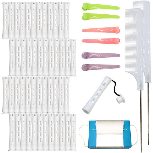 Professional 48 Pcs Cold Wave Perm Rods Curlers Women's Long&Short Plastic Styling Hair Rollers Kit with 350 Perm Papers 6 Duckbill Clips 2 Pintail Combs Salon Home Hairdressing Tools Curling Waving