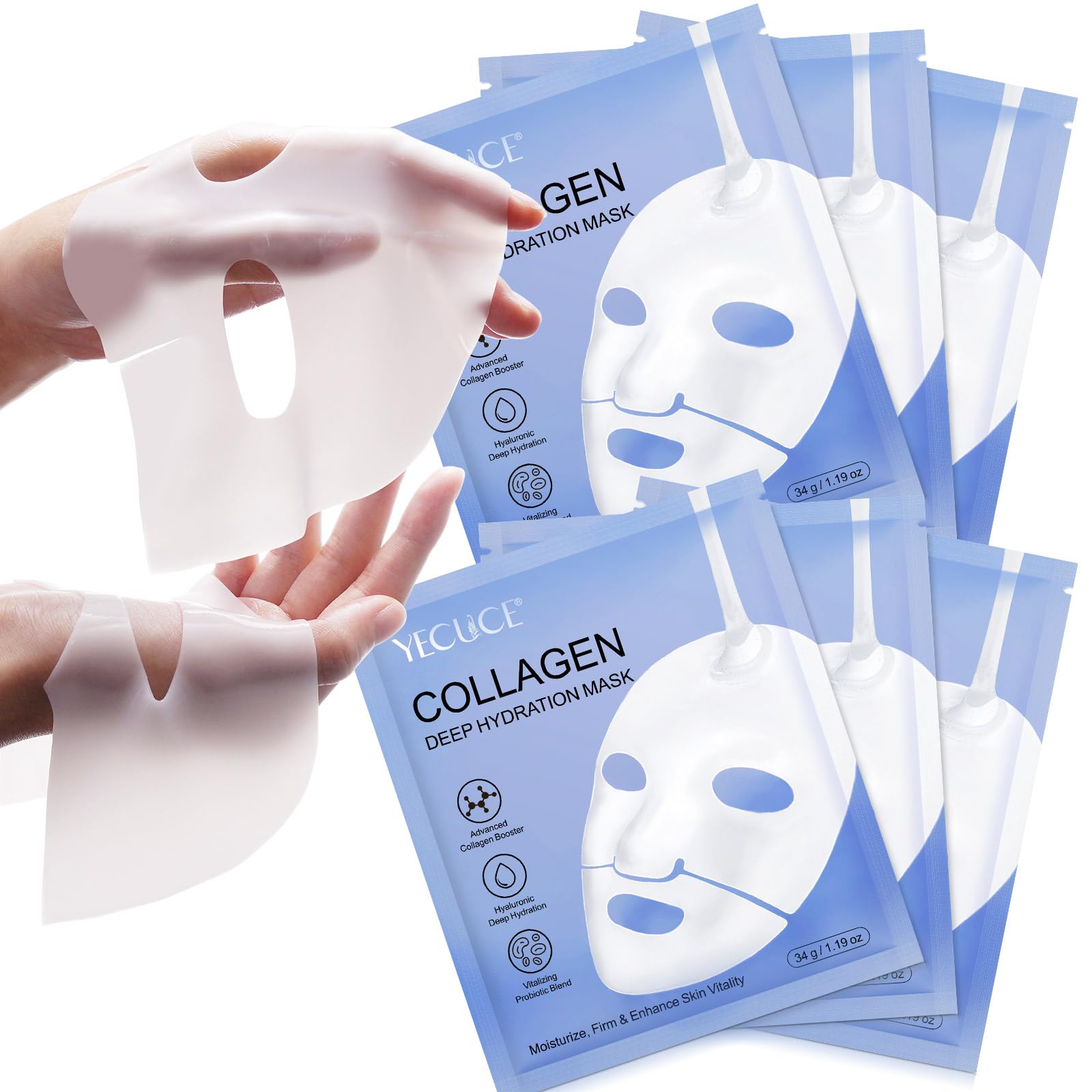 Bio Collagen Face Mask, Collagen Face Mask Moisturize Enhance Skin, Face Masks skincare Diminishing Fine Lines and Wrinkles, Strengthen and Firm skin, Sheet Mask(6PCS)