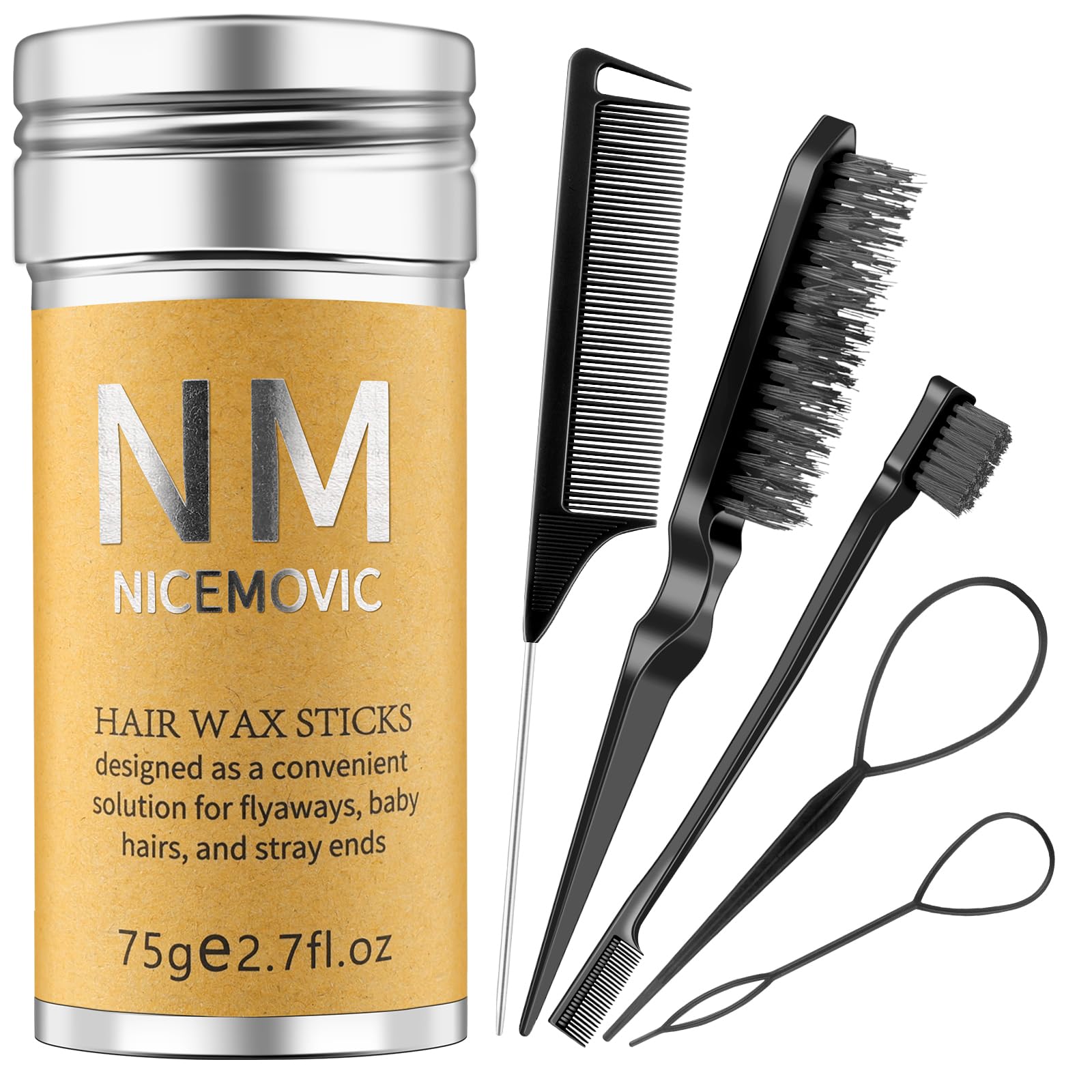 Hair Wax Stick Set for Flyaways Stocking Stuffers for Women Kids Christmas/Birthday Gifts Hair Accessories for Women Girls Teen Girls Trendy Stuff, Hairs Slick Stick Styling Tools Baby Hairs Gel Black