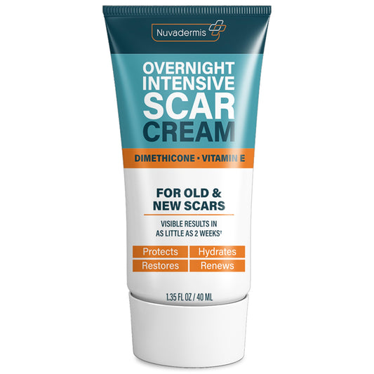 NUVADERMIS Overnight Intensive Scar Cream Reduces Appearance of Scars & Blemishes, Hydrates & Nourishes Skin, Night Repair Formula for Face & Body 1.35 Fl Oz