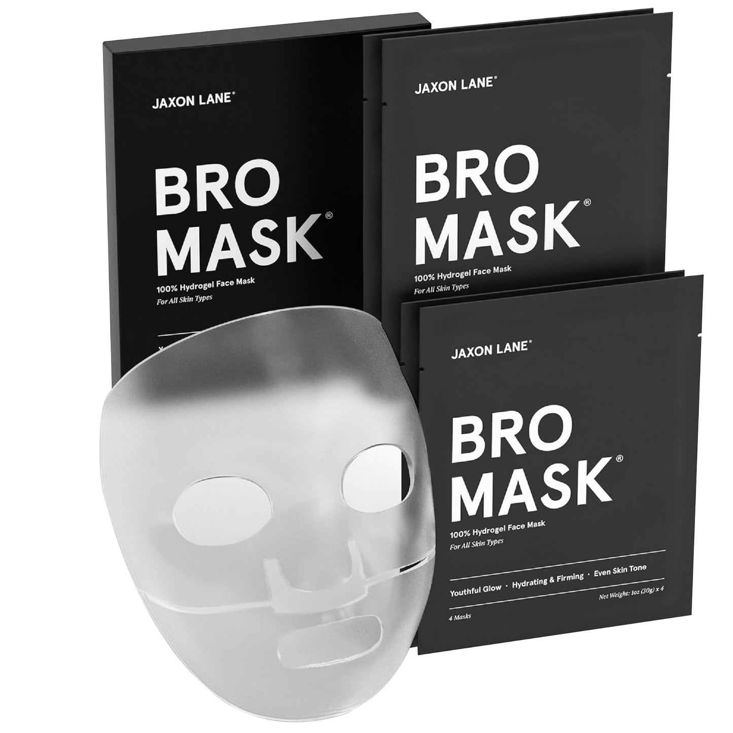 BRO MASK Korean Face Mask for Men: Premium Mens Face Mask Skin Care & Facial Anti Aging Sheet Masks with Hydrogel, Vitamin C & E, Hydrating Hyaluronic Acid & Hydrolyzed Collagen (4 Pack)