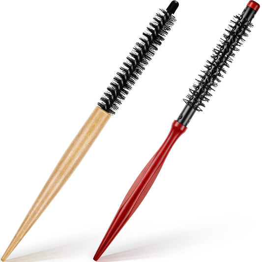 2 Pcs Small Round Hair Brush Mini Round Wood Brush Roller Quiff Hair Combs Nylon Bristles es Salon dressing for Blow Drying Curly Styling Bangs Lifting Beard Care, 2 Styles