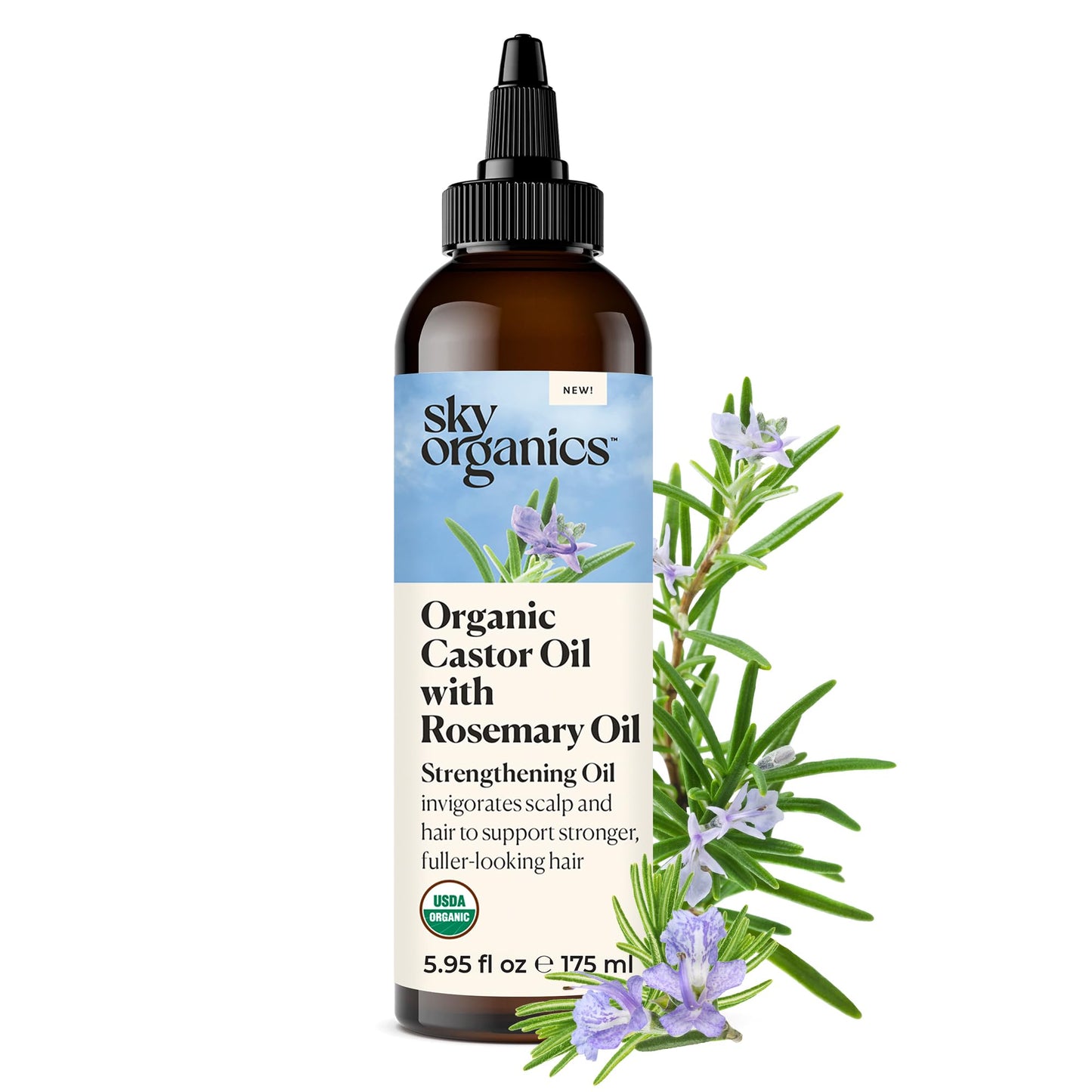 Sky Organics USDA Organic Castor Oil with Rosemary Oil, Strengthening Oil, Pure Potent Blend, Hexane Free, Invigorates Scalp, Supports Stronger, Fuller-Looking Hair, Textured Hair, w ebook