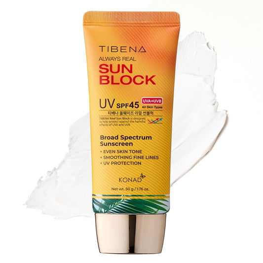 Always Real Sun Block SPF 45 Lightweight Korean Face Sunscreen for Daily UV Protection | No White Cast | For Sensitive, Oily & Acne-Prone Skin | Non-Greasy, Fragrance-Free | 60g