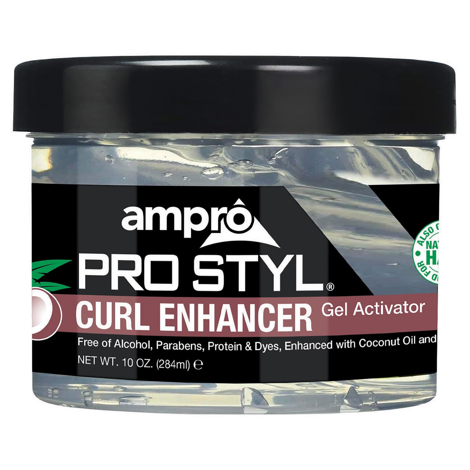AMPRO Pro Styl Curl Enhancer - Gel Activator with Coconut Oil to Moisturize and Define Coils and Waves - Helps Protect and Hydrate Hair Shaft - Tames and Adds Shine to Tresses - Regular - 10 oz