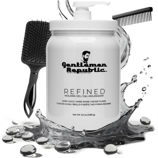 Gentlemen Republic 64oz Refined Men's Hair Gel - Professional Formula for 24 Hour Shine and Strong Hold, Humidity Resistant Styling Gel for hair W/Pump, 100% Alcohol-Free and Never Flakes, Made in USA