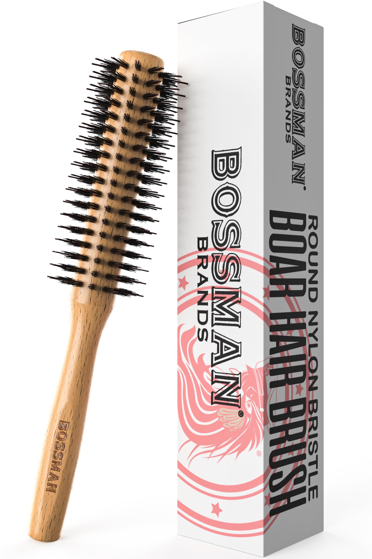 Bossman Boar & Nylon Bristle Round Hair Brush, 2 Inch - Blow Dryer Brush for Styling, Curling, Detangling, and Straightening
