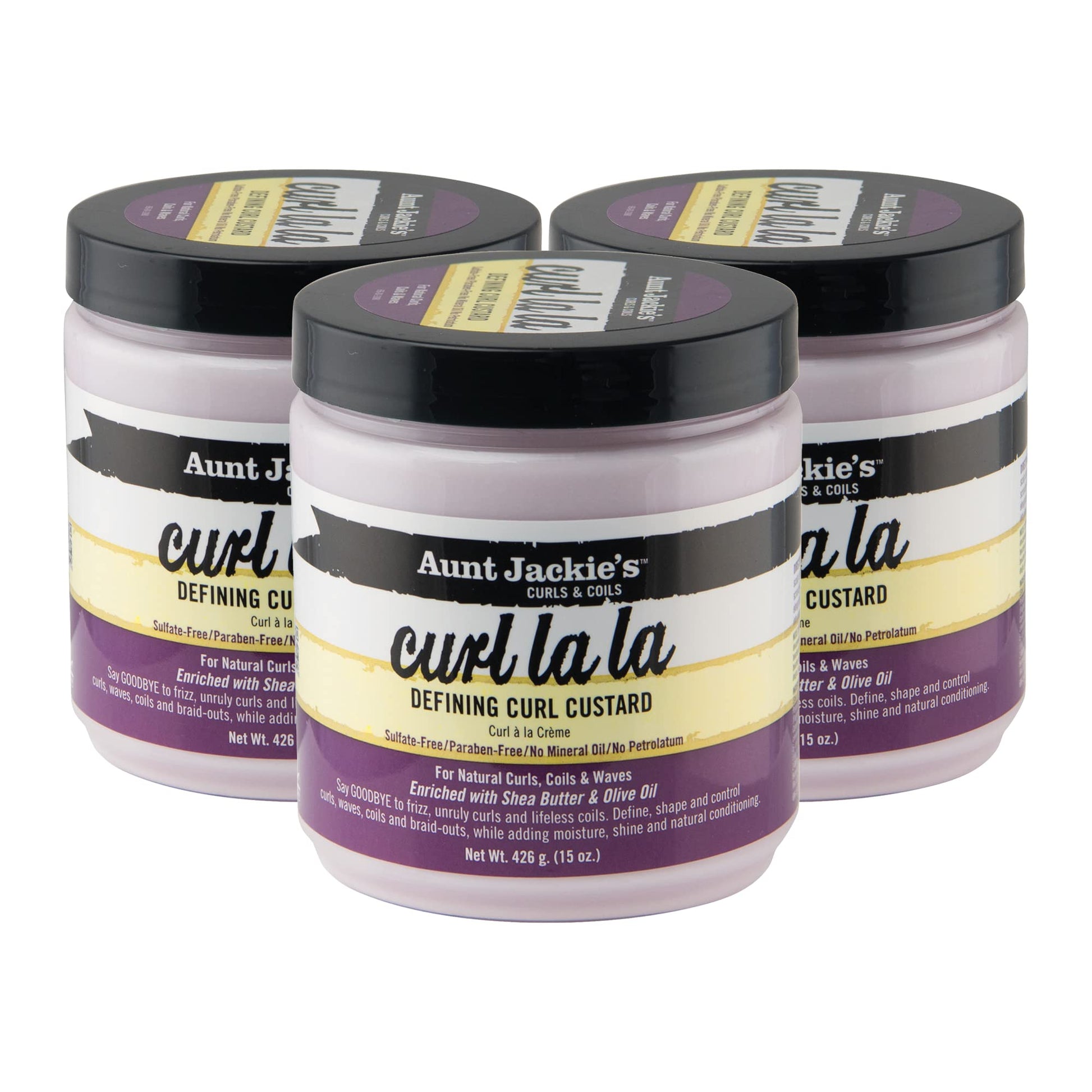 AUNT JACKIE'S Curl La La Defining Custard for Curls, Coils & Waves - Enriched with Shea Butter and Olive Oil, 15 oz, 3 Pack