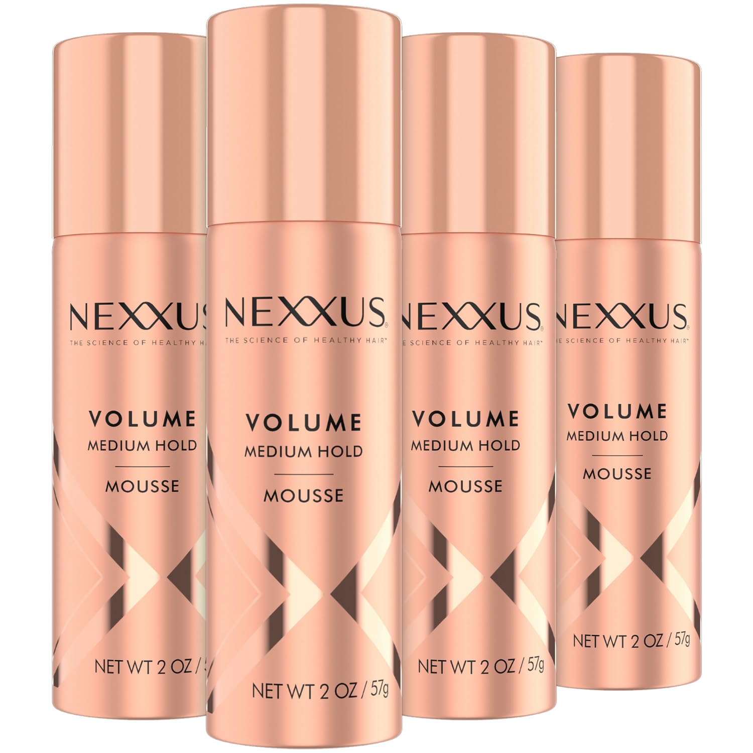 NEXXUS Travel Mousse, Volume Medium Hold 4-Pack 72-Hour Anti-Humidity Shield, 48-Hour Frizz Control, Rose Fragrance, 2 Oz Ea